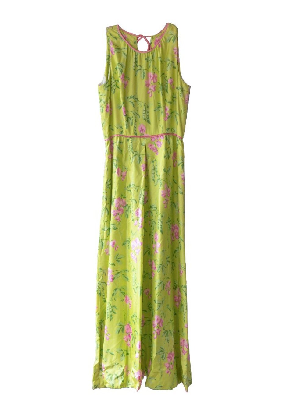 Vintage 60s Psychedelic Dress Acid Green Pink Floral Maxi Prom Dress